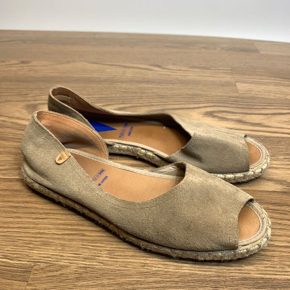 Verbenas Cruz Open Toe Espadrills Beige Suede Size 41 Made in Spain